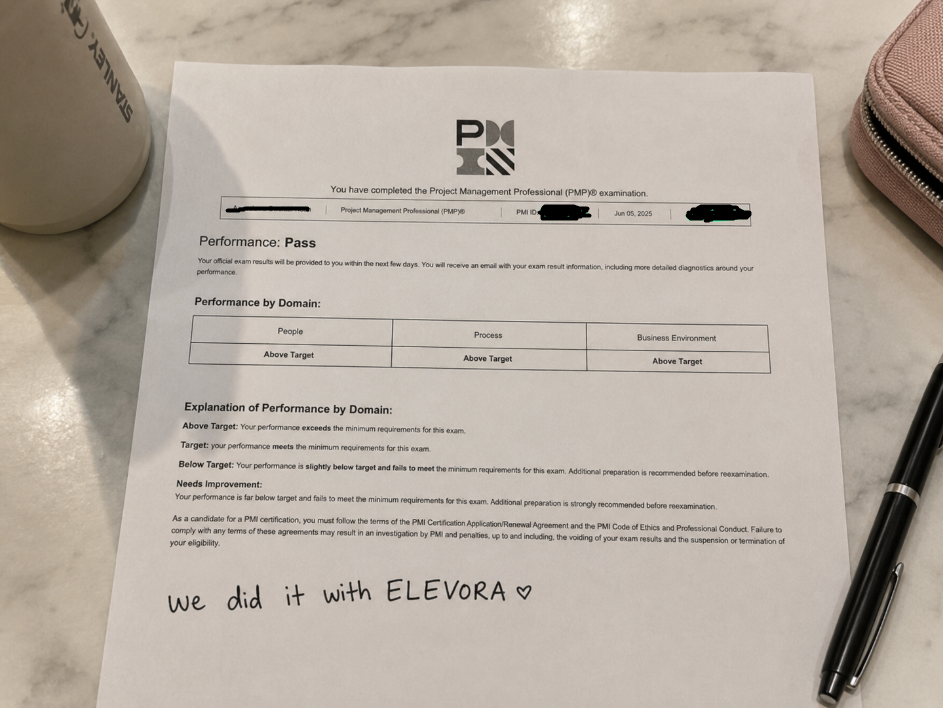 ElevoraPrep learner PMP exam success story 26